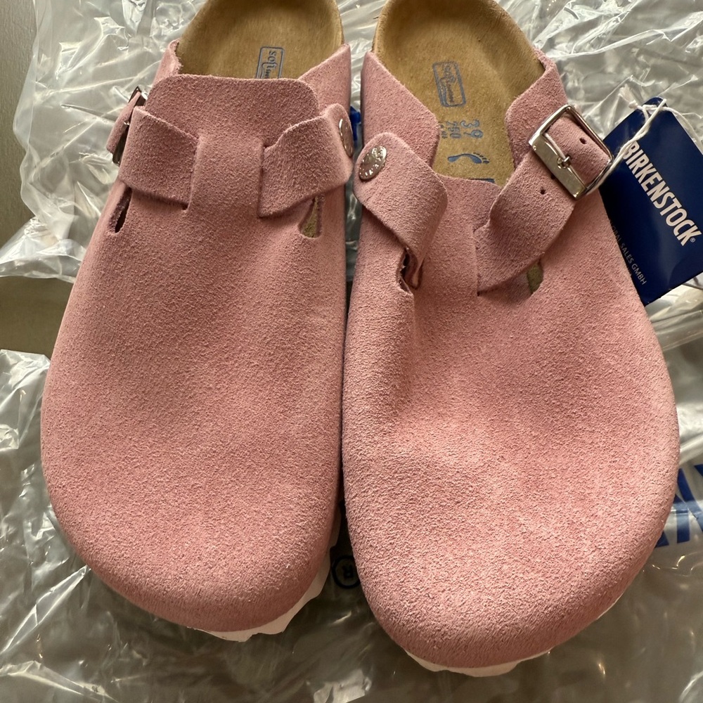Birkenstock Pink Suede Mules